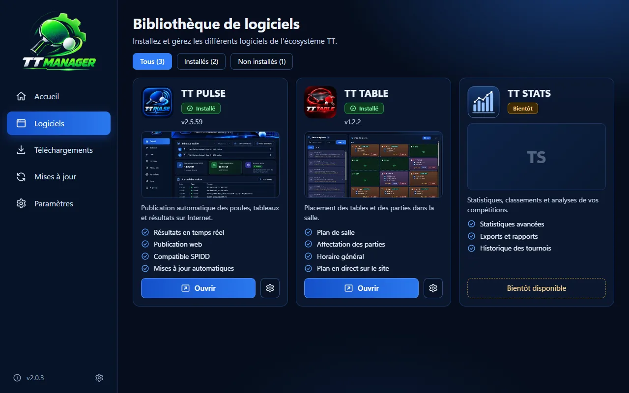 TT Manager, page Logiciels