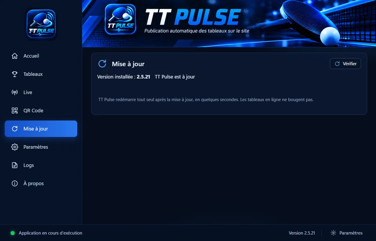 L'onglet Mise à jour de TT Pulse