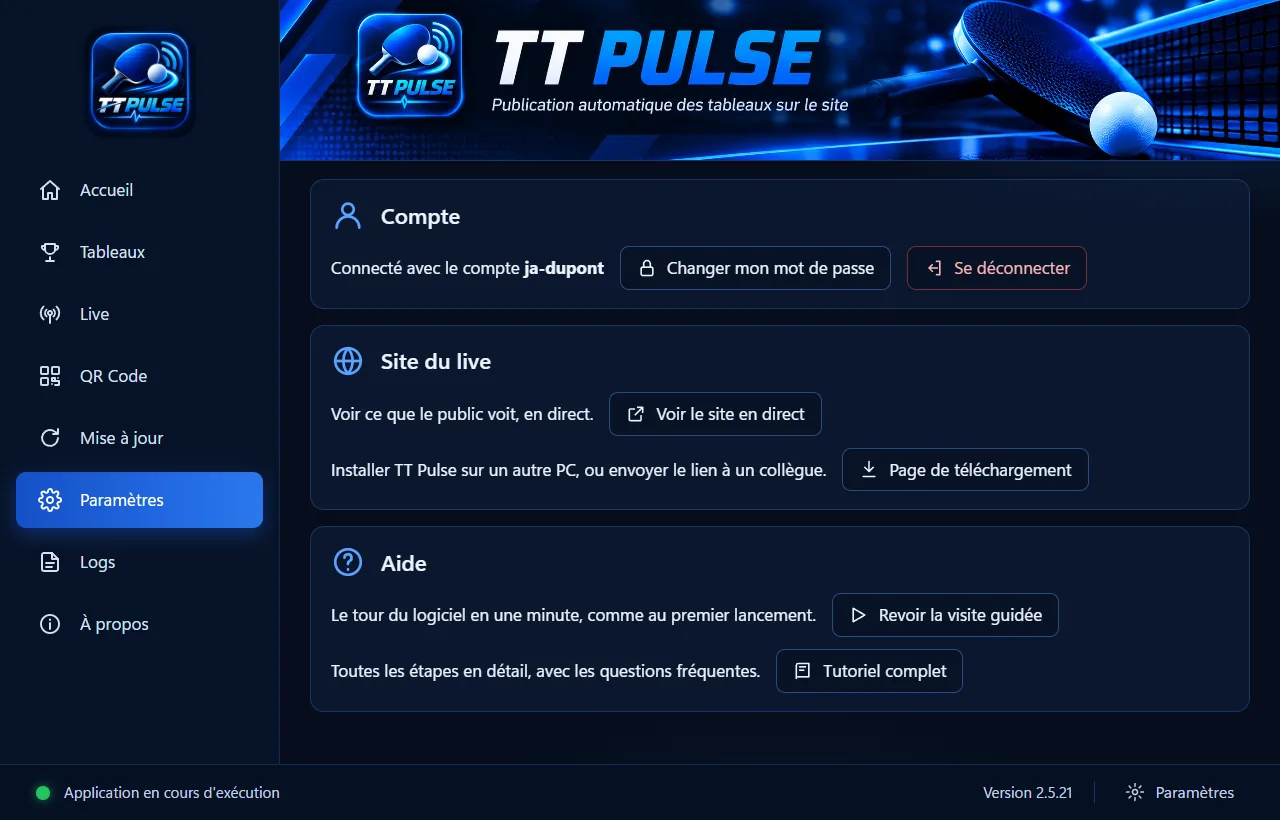 L'onglet Paramètres de TT Pulse